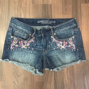 American Eagle Embroidered Floral Denim Shorts